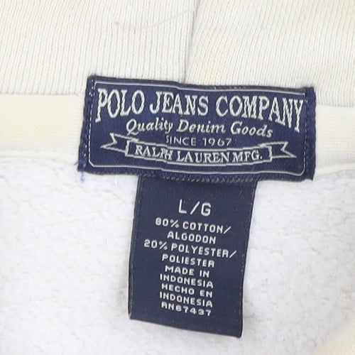 Ralph Lauren Men’s Ivory Pullover Hoodie L Graphic Polo Jeans