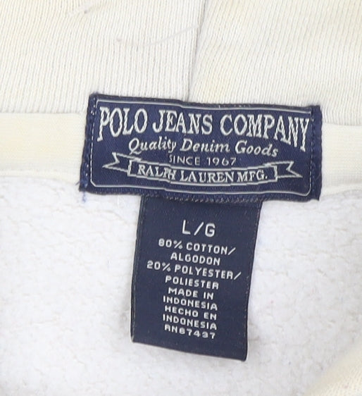 Ralph Lauren Men’s Ivory Pullover Hoodie L Graphic Polo Jeans