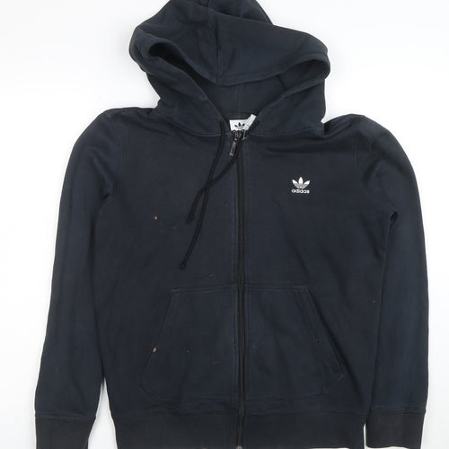 Adidas Women Black Full Zip Hoodie Size 14 M Cotton Blend Sportswear