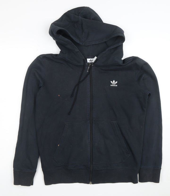 Adidas Women Black Full Zip Hoodie Size 14 M Cotton Blend Sportswear
