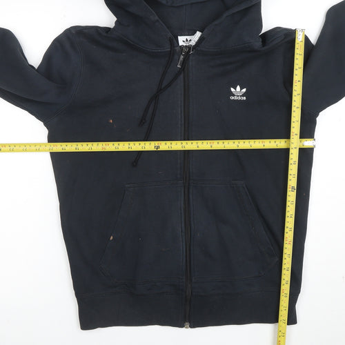 Adidas Women Black Full Zip Hoodie Size 14 M Cotton Blend Sportswear