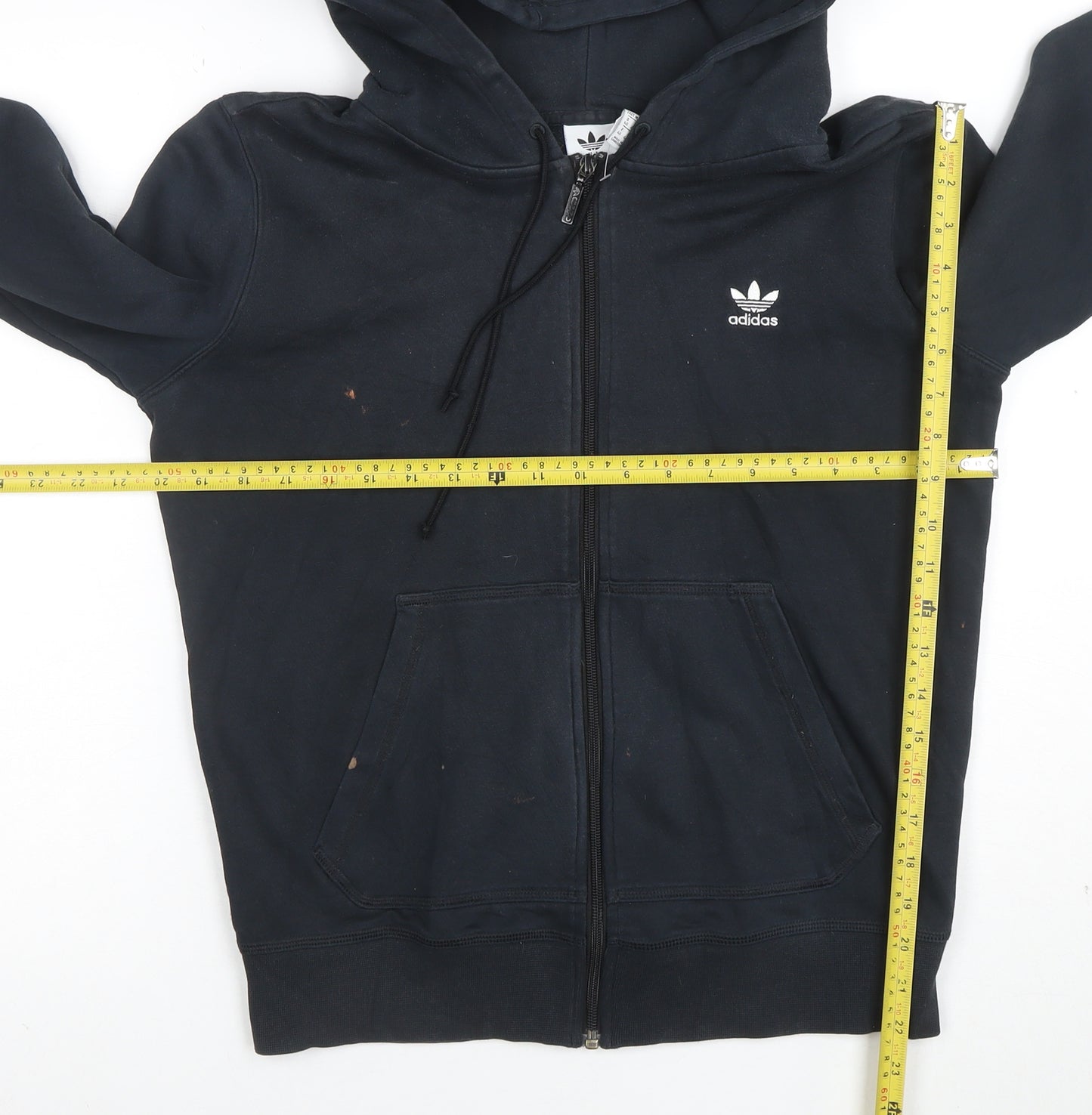 Adidas Women Black Full Zip Hoodie Size 14 M Cotton Blend Sportswear