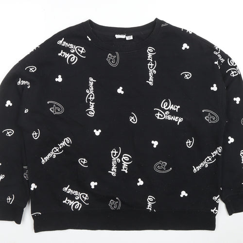 Disney Womens Black L Sweatshirt Walt Disney Logo Print Crew Neck
