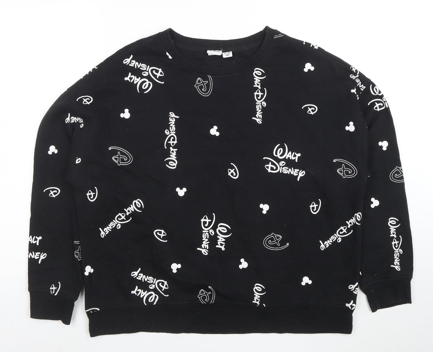Disney Womens Black L Sweatshirt Walt Disney Logo Print Crew Neck