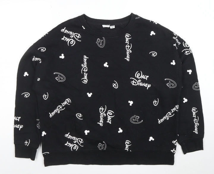 Disney Womens Black L Sweatshirt Walt Disney Logo Print Crew Neck