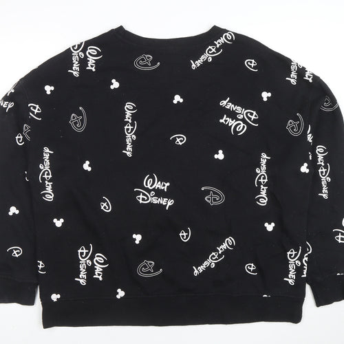 Disney Womens Black L Sweatshirt Walt Disney Logo Print Crew Neck