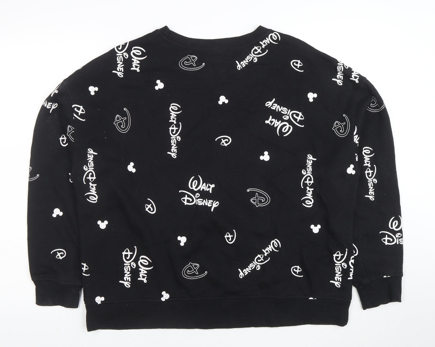 Disney Womens Black L Sweatshirt Walt Disney Logo Print Crew Neck