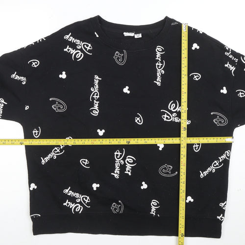 Disney Womens Black L Sweatshirt Walt Disney Logo Print Crew Neck