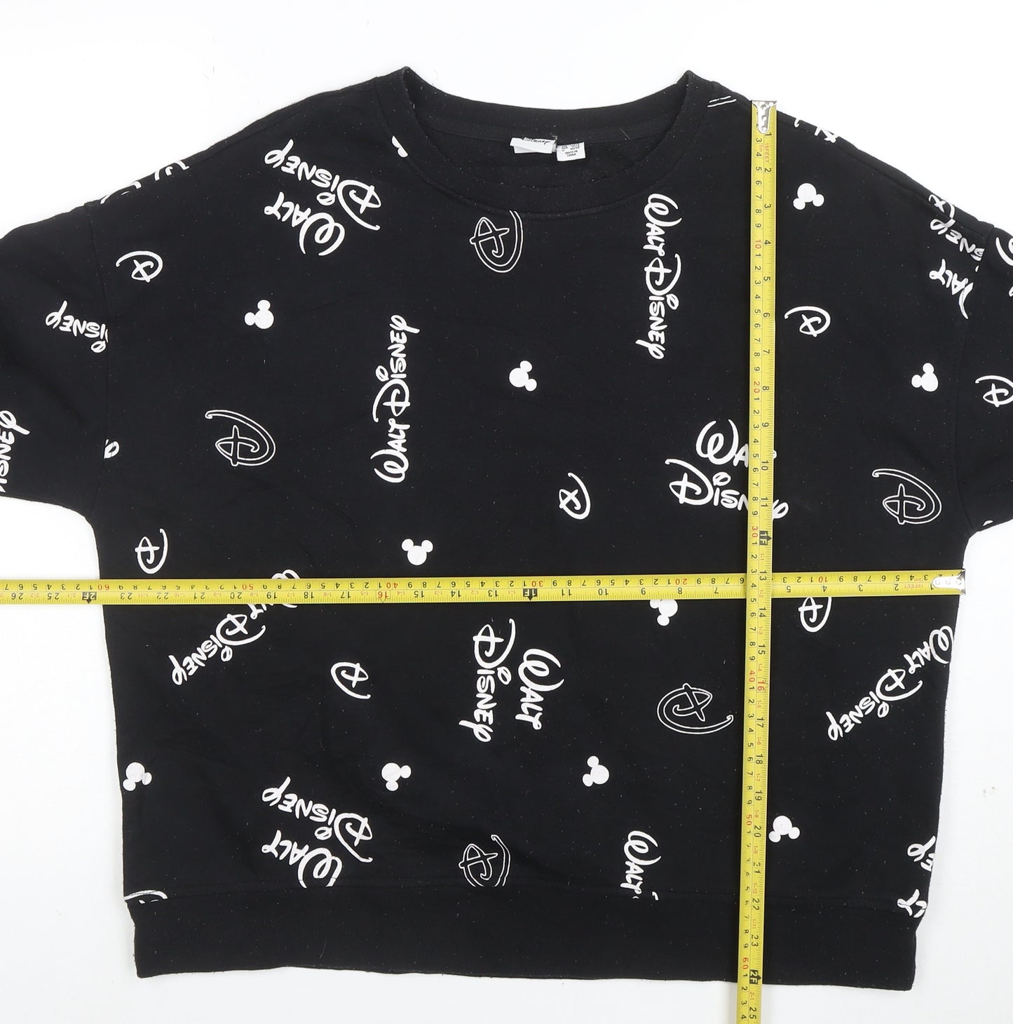 Disney Womens Black L Sweatshirt Walt Disney Logo Print Crew Neck