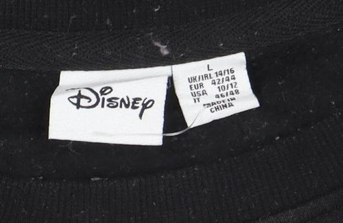 Disney Womens Black L Sweatshirt Walt Disney Logo Print Crew Neck