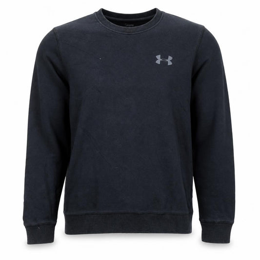 Front view of Under Armour Men's Black Small Crew Neck Fleece Pullover Sweatshirt