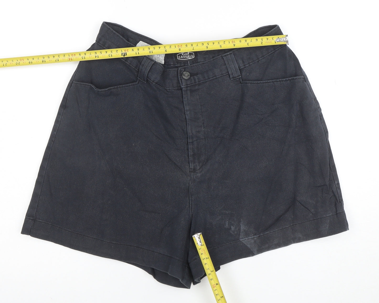 Lee Womens Black Cotton Chino Shorts Size 14 Pleated High Rise Casual