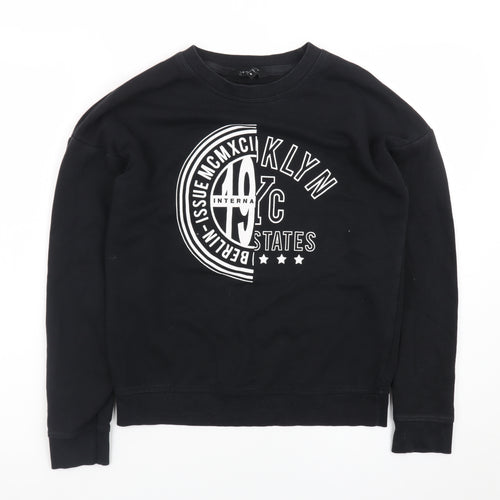New Look Women's Black Graphic Crew Neck Sweatshirt Size 6