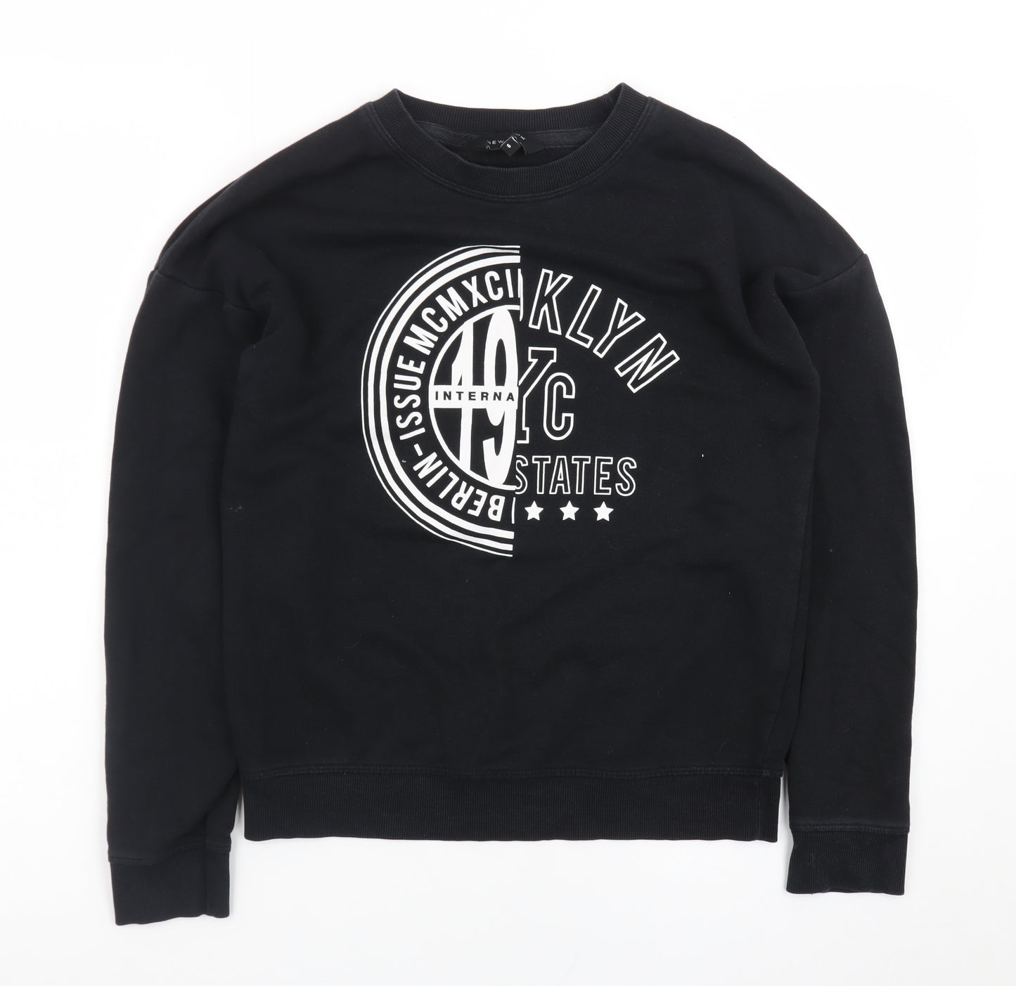 New Look Women's Black Graphic Crew Neck Sweatshirt Size 6