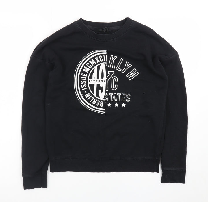 New Look Women's Black Graphic Crew Neck Sweatshirt Size 6