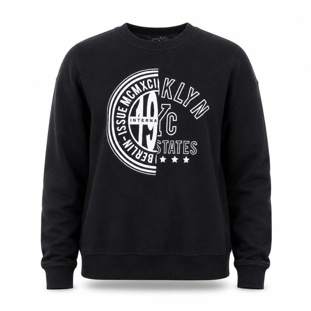 Front view of New Look Women's Black Graphic Crew Neck Sweatshirt, size 6