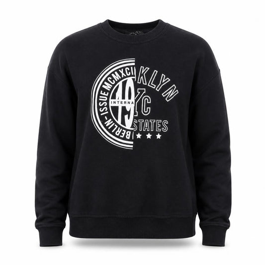 Front view of New Look Women's Black Graphic Crew Neck Sweatshirt, size 6