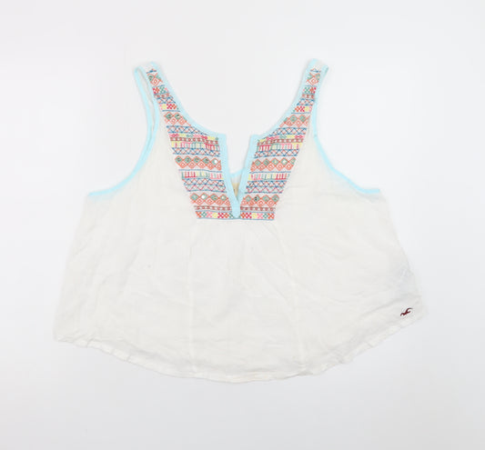 Hollister Women's White Embroidered Cotton Boho Tank Top Size S