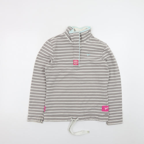 Joules Women Grey Striped 1/4 Zip Sweatshirt Size 10 Cotton Blend