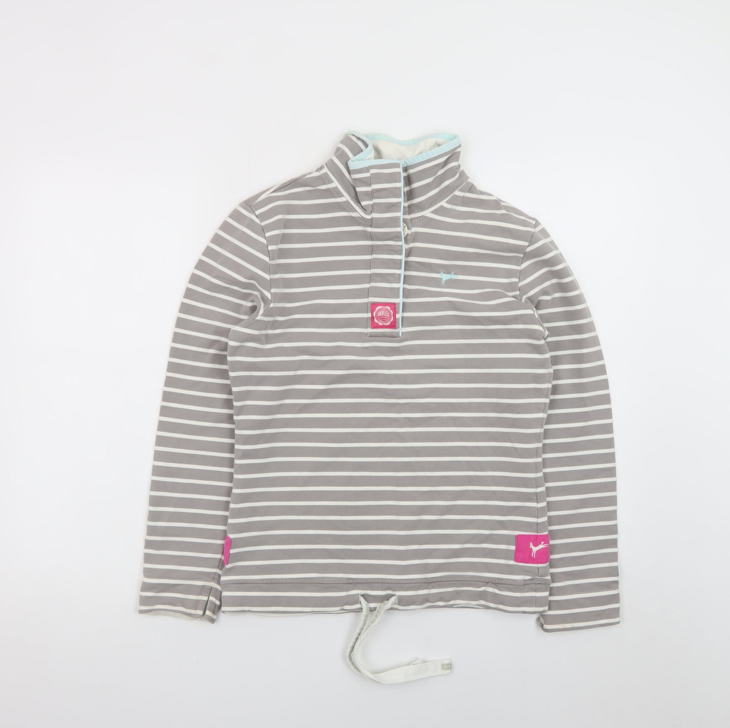 Joules Women Grey Striped 1/4 Zip Sweatshirt Size 10 Cotton Blend