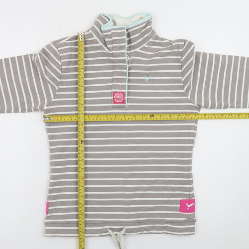 Joules Women Grey Striped 1/4 Zip Sweatshirt Size 10 Cotton Blend