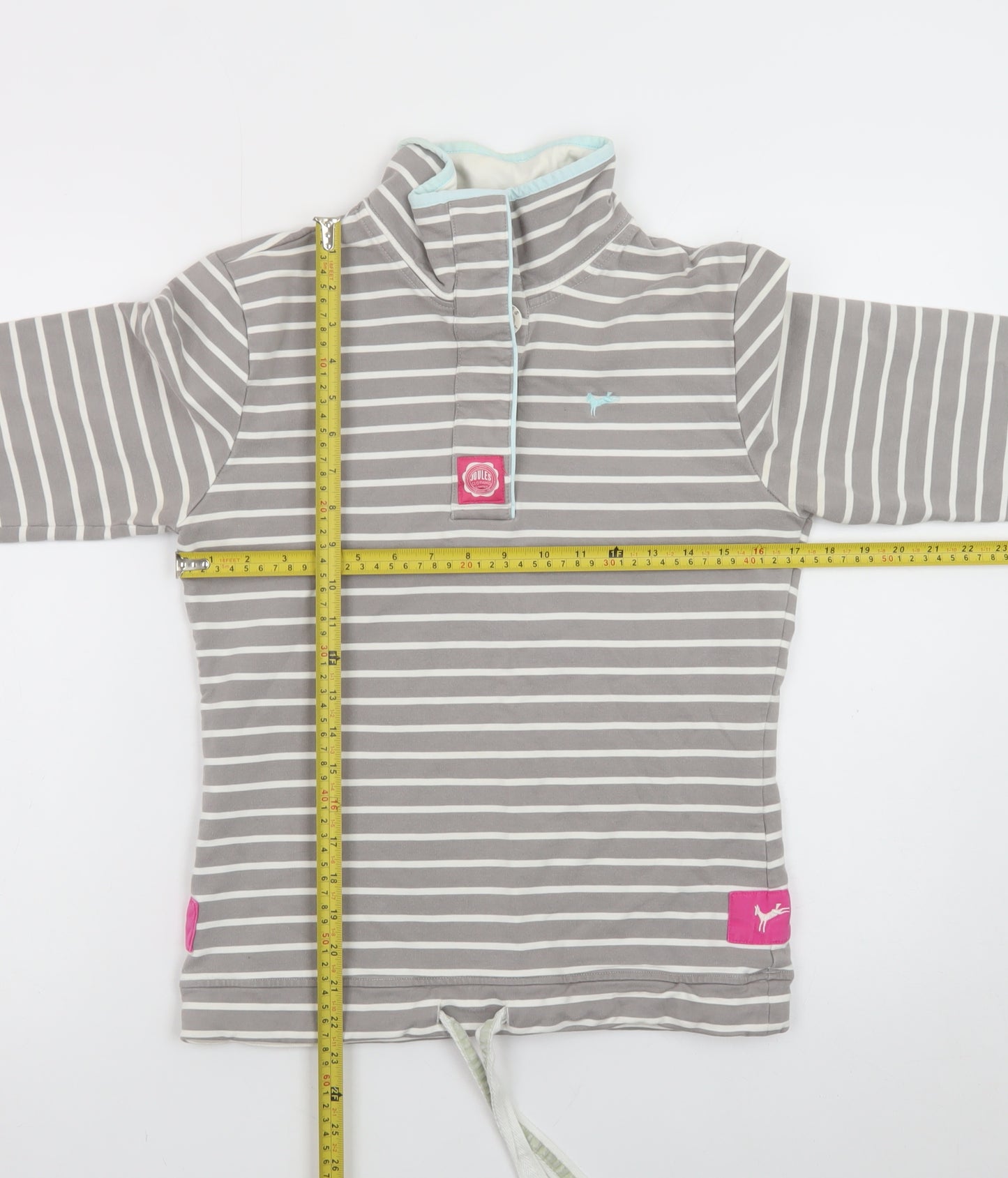 Joules Women Grey Striped 1/4 Zip Sweatshirt Size 10 Cotton Blend