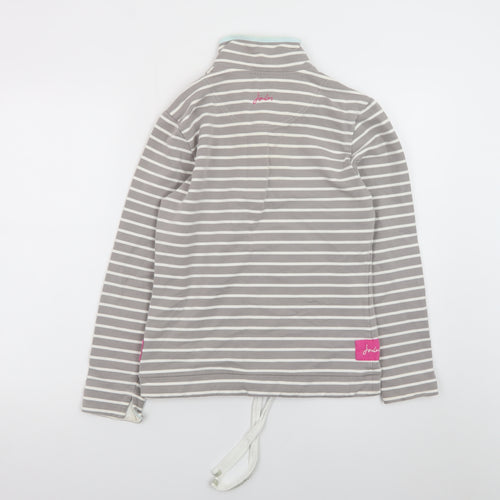 Joules Women Grey Striped 1/4 Zip Sweatshirt Size 10 Cotton Blend