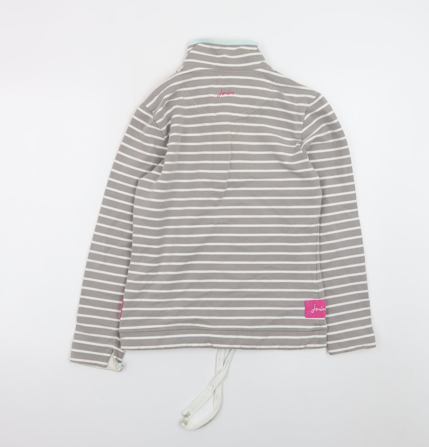 Joules Women Grey Striped 1/4 Zip Sweatshirt Size 10 Cotton Blend