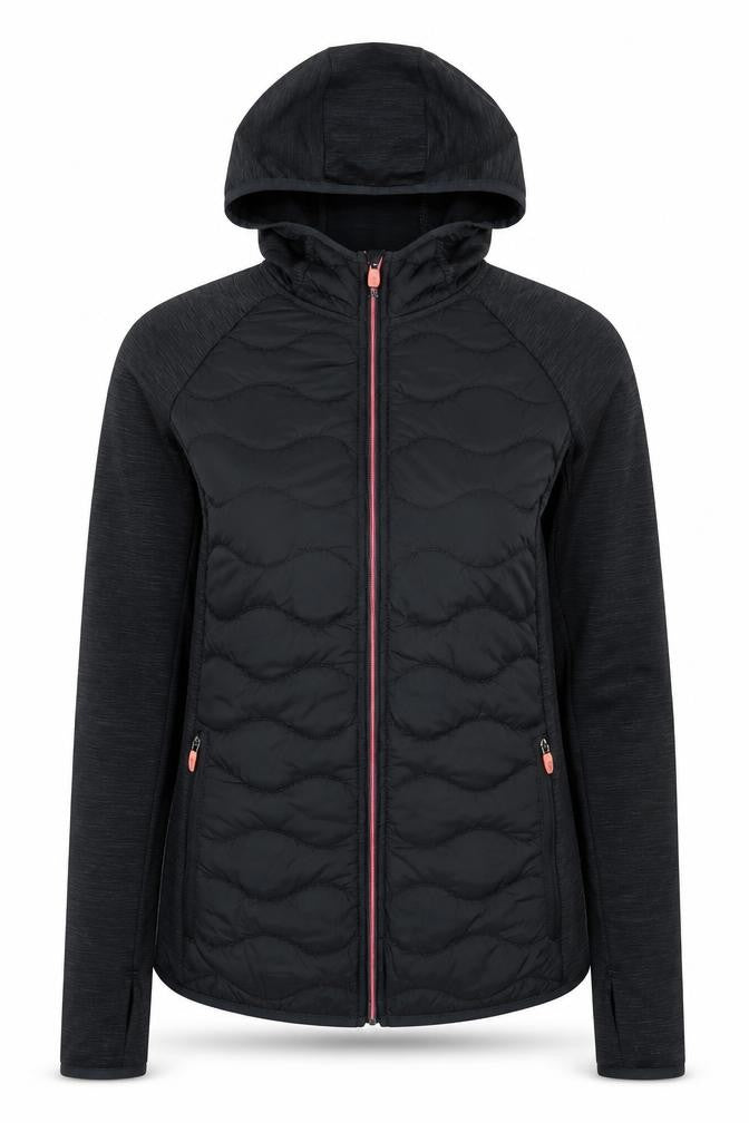 Front view of St. Bernard for Dunnes Stores women’s black xs hooded puffer jacket