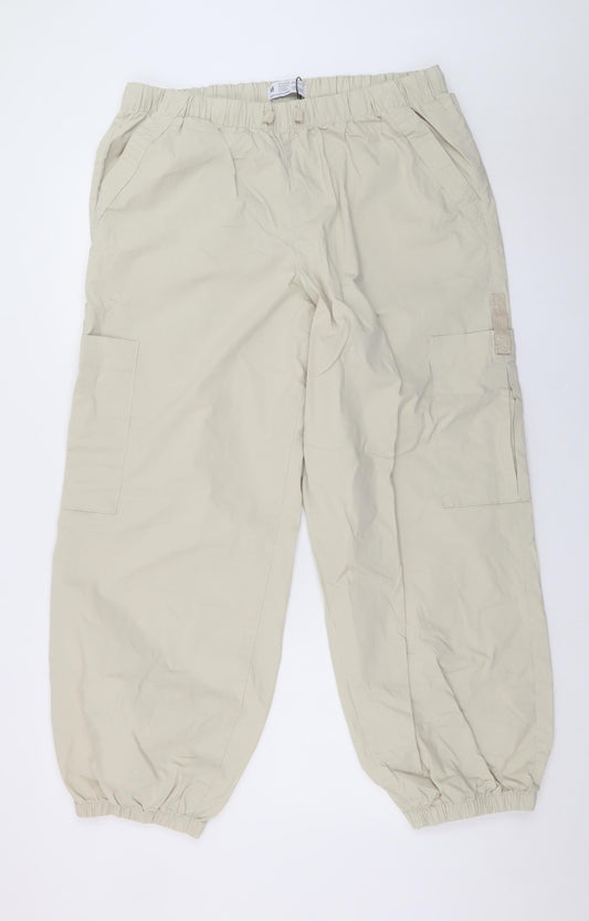 Primark Womens Beige Cargo Trousers Size 12-14 Elastic Waist Lightweight
