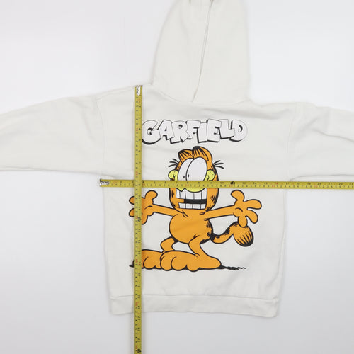 Garfield Boys White Pullover Hoodie 10-11 Years Cartoon Graphic Fleece