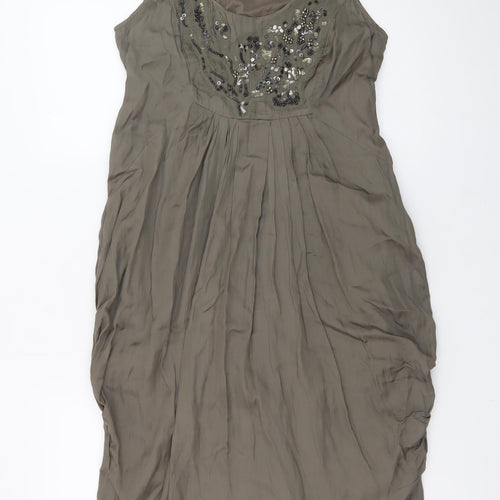 Marks and Spencer Per Una Brown Beaded Shift Dress Size 10