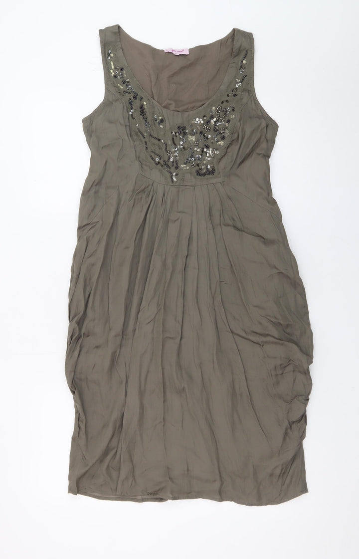 Marks and Spencer Per Una Brown Beaded Shift Dress Size 10