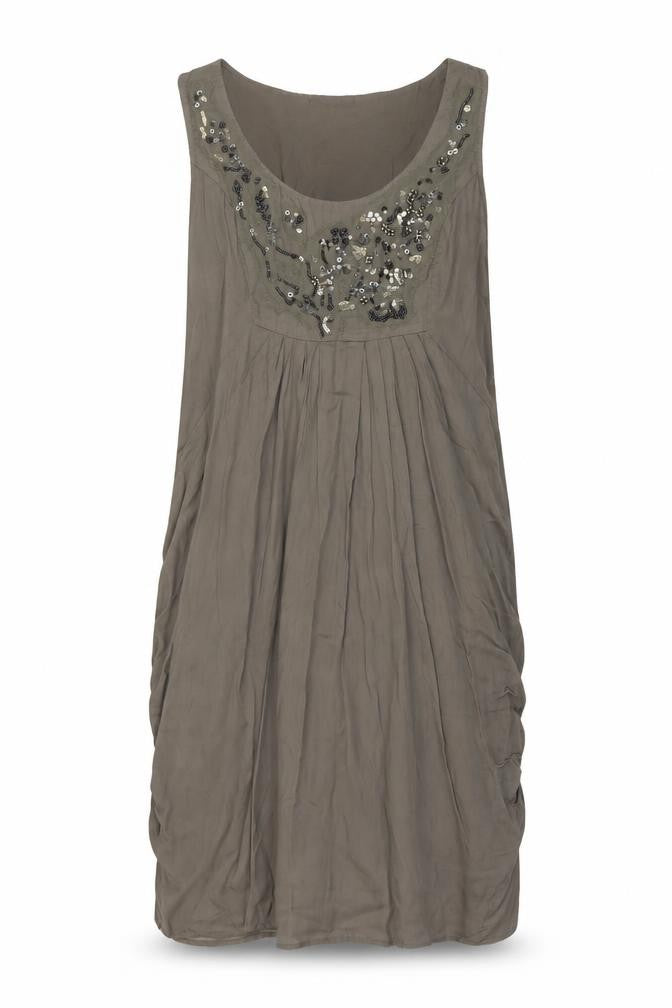 Front view of Marks & Spencer Per Una Brown Beaded Shift Dress, size 10