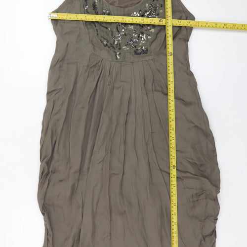 Marks and Spencer Per Una Brown Beaded Shift Dress Size 10