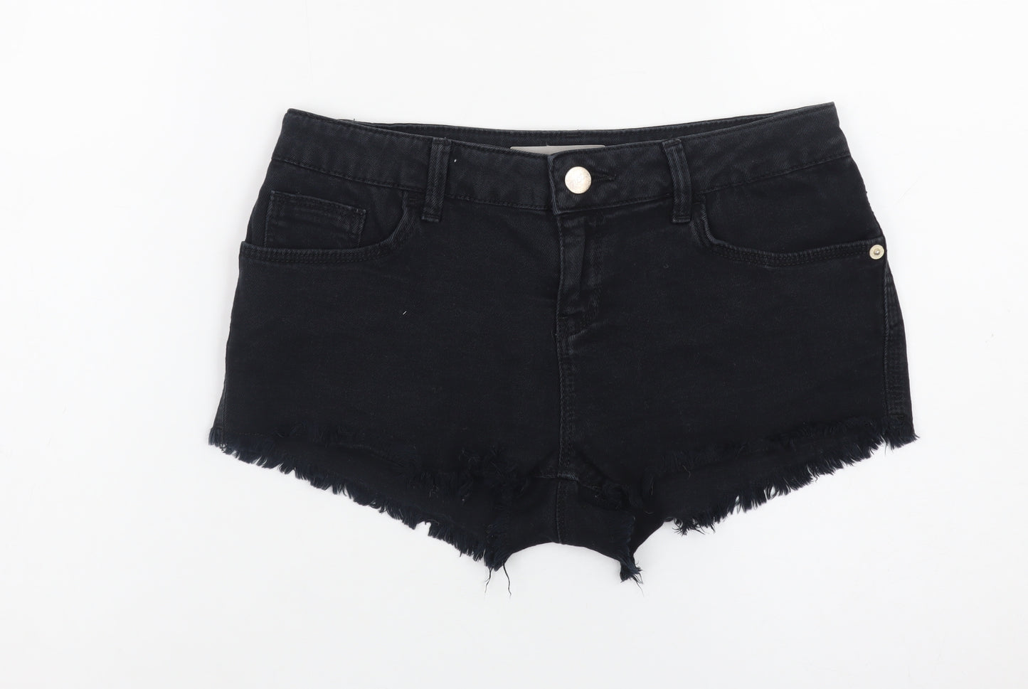 Topshop Women Black Denim Cut-Off Shorts Size 10 Slim Fit
