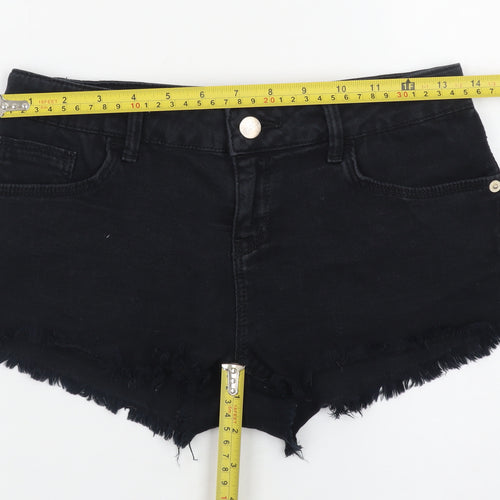 Topshop Women Black Denim Cut-Off Shorts Size 10 Slim Fit