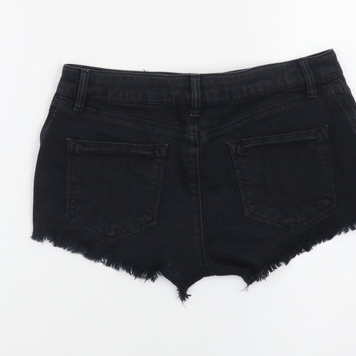 Topshop Women Black Denim Cut-Off Shorts Size 10 Slim Fit
