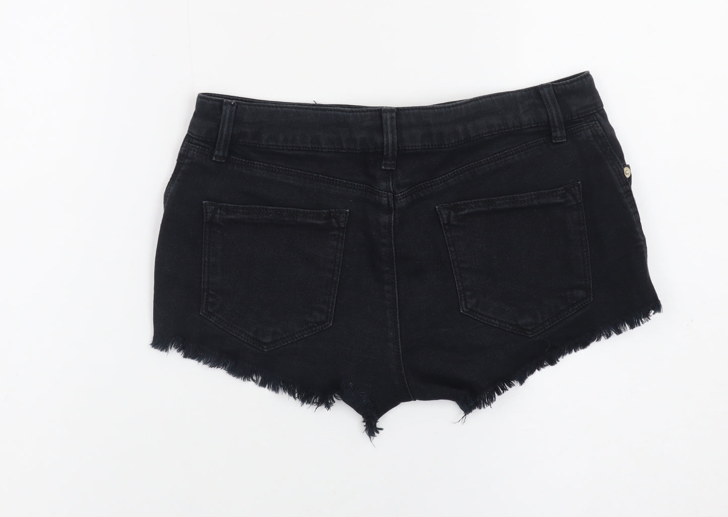 Topshop Women Black Denim Cut-Off Shorts Size 10 Slim Fit
