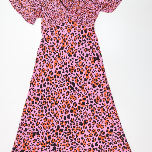 Dunnes Women's Pink Leopard Print A-Line Midi Dress Size 8