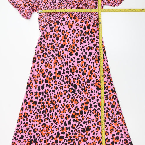 Dunnes Women's Pink Leopard Print A-Line Midi Dress Size 8