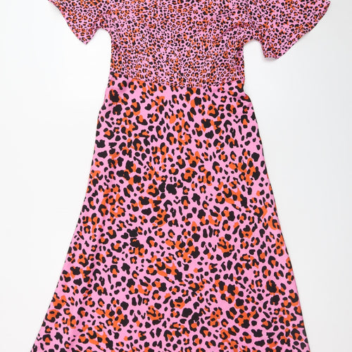 Dunnes Women's Pink Leopard Print A-Line Midi Dress Size 8