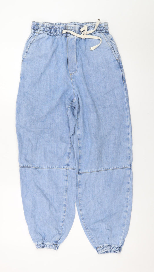 Zara Women's Blue XS Jogger Jeans Relaxed Fit Elastic Waist Denim