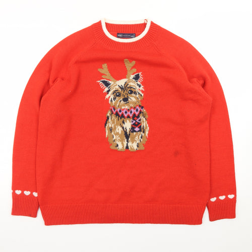 Marks and Spencer Women Red Dog Christmas Jumper M Pullover Knit