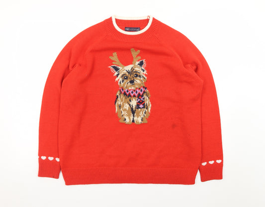 Marks and Spencer Women Red Dog Christmas Jumper M Pullover Knit