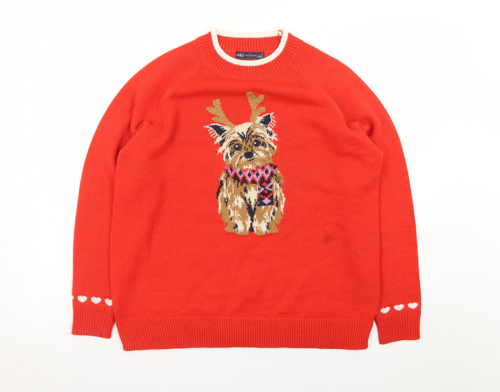 Marks and Spencer Women Red Dog Christmas Jumper M Pullover Knit