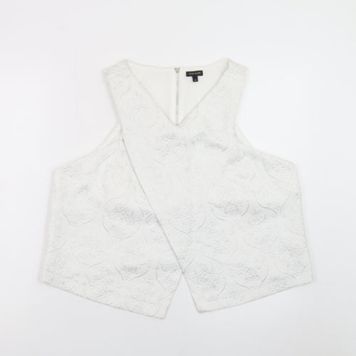 River Island Women's White Cropped Jacquard Sleeveless Blouse Size 18