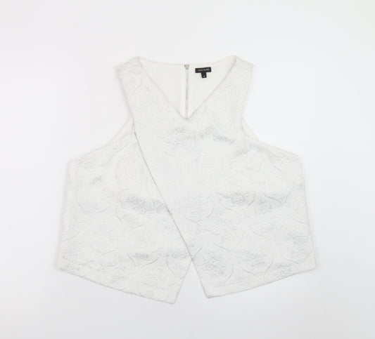 River Island Women's White Cropped Jacquard Sleeveless Blouse Size 18
