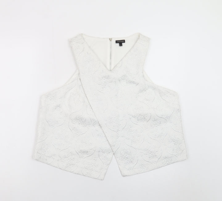 River Island Women's White Cropped Jacquard Sleeveless Blouse Size 18