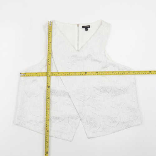 River Island Women's White Cropped Jacquard Sleeveless Blouse Size 18